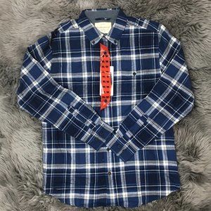 Weatherproof | Men's Plaid Button Down Shirt | Blue & White Plaid | Medium